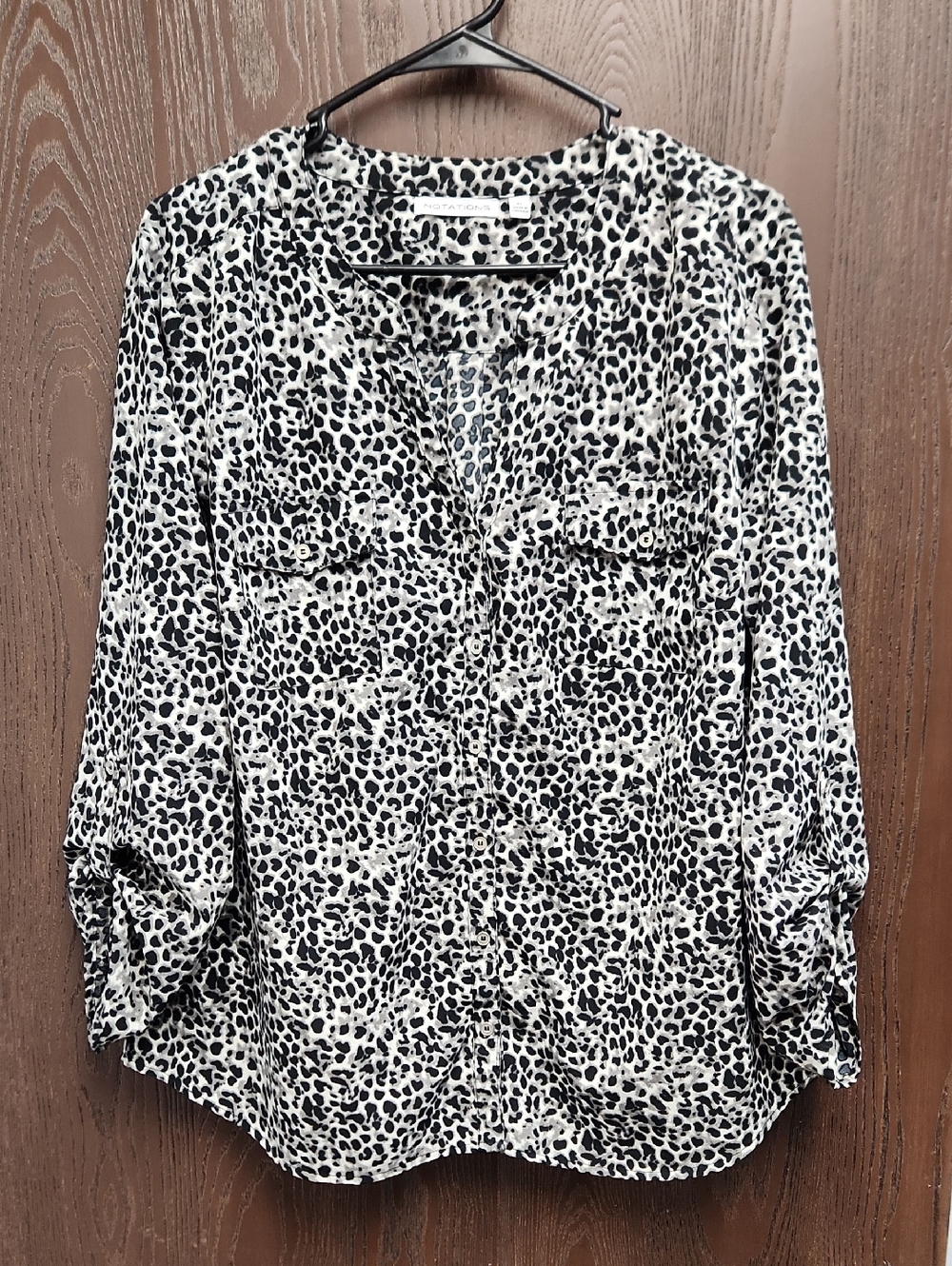 Notations Black & White Leopard Print Button-Down Shirt